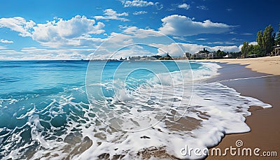 landscape of Beautiful sandy beach with ocean waves view generative AI Stock Photo