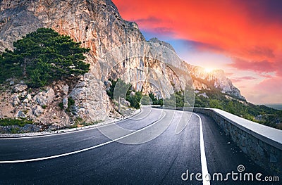 Landscape with beautiful winding mountain road Stock Photo