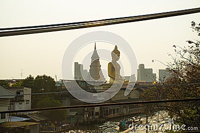 landscape of big buddha in the city large Buddha statue in Bangkok (Wat Pak Nam Phasi Charoen) Thailand Editorial Stock Photo