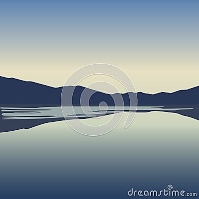 Landscape with blue mountains near lake vector Vector Illustration