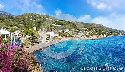 Landscape with Brando village and Plage de Lavasina in Corsica Stock Photo