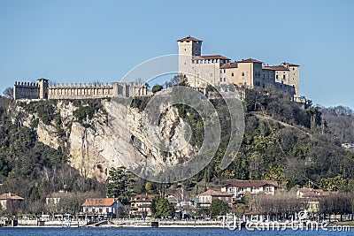 Landscape of the castle of Angera and the city Stock Photo