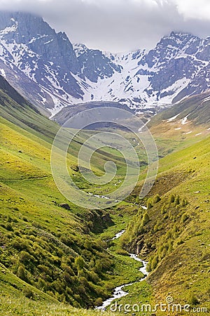 Landscape, Caucasus mountain range, Juta valley, Kazbegi region, Georgia Stock Photo