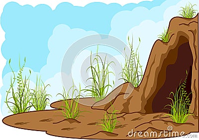 Landscape with cave Vector Illustration