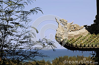 Landscape with chinese temple near Danang Stock Photo