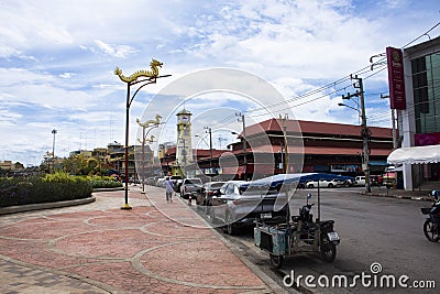 Landscape cityscape old town market and life lifestyle local thai people driving riding biking vehicle on highway street with Editorial Stock Photo