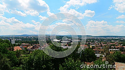 Landscape with Cluj Arena Stadium, the Polyvalent Hall and city center of Cluj Napoca Stock Photo