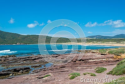 Landscape of the coast near Porto Ferro beach Stock Photo