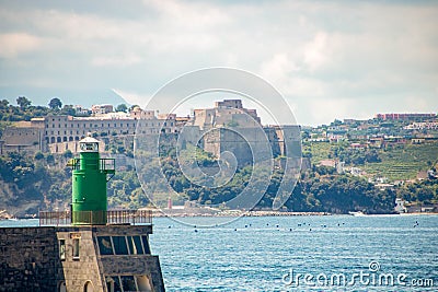 Landscape of coastline and aragon castle from Pozzuoli harbor and aragon castle Stock Photo