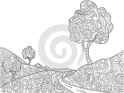 Landscape coloring book for adults vector Vector Illustration