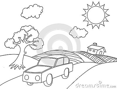 Landscape coloring book cartoon coloring page Stock Photo