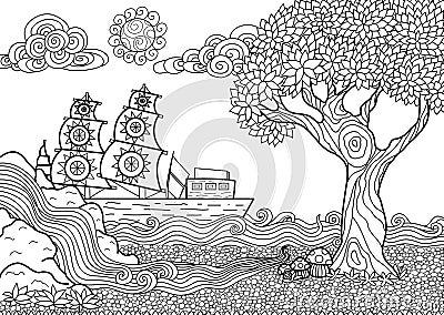 Landscape coloring book Vector Illustration