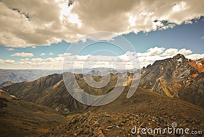 Landscape in Cordiliera Huayhuash of Peru Stock Photo