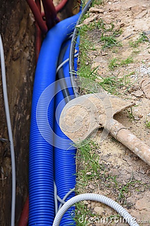 Park or garden shovel trenching works Stock Photo