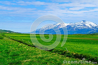 Landscape and countryside along the Eyjafjordur Stock Photo