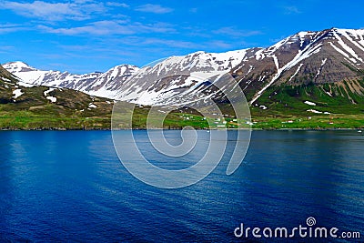 Landscape and countryside along the Eyjafjordur Stock Photo