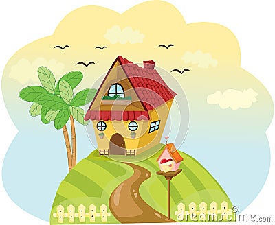 Landscape cute house of top of the hill Vector Illustration
