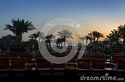 Landscape dawn sky palms and hotel in egypt Stock Photo