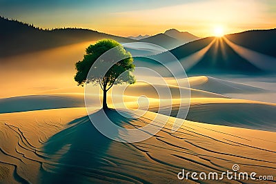 landscape desert with mountian trees and sky with generative AI Stock Photo