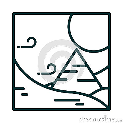 Landscape desert pyramid wind sun sand cartoon line icon style Vector Illustration