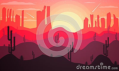 Landscape design of the desert with cacti Vector Illustration