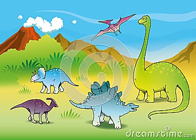 Landscape with dinosaurs Stock Photo