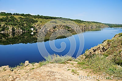 Landscape of the Dnieper River and the island of Khortytsya in U Stock Photo