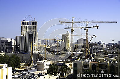 Landscape of Doha under construction with building sites and cra Editorial Stock Photo