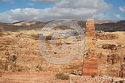 Petra UNESCO World Heritage archaeological site, Jordan:Landscape near the Two Obelisks from the Nabatean age Stock Photo