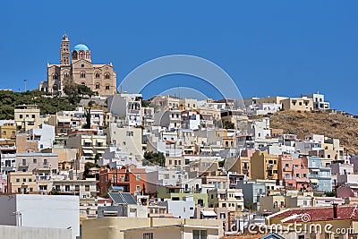 Landscape of Ermoupoli town, Syros, Cyclades Islands Stock Photo