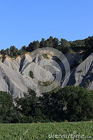 Landscape eroded with black marls in Corbieres, France Stock Photo
