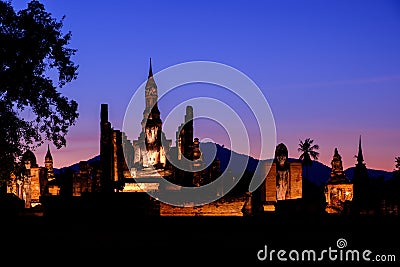 Landscape evening twilight in Sukhothai Historical Park, Sukhothai Province, Thailand Stock Photo