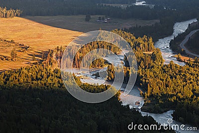 famous mountain river valley Chuya in Altai, Siberia, Russia Stock Photo