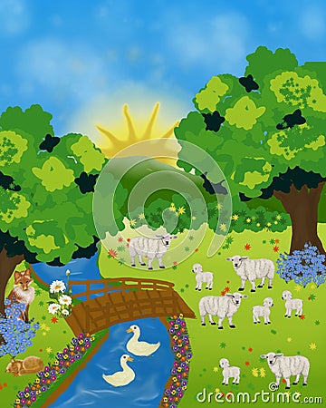 Landscape farm illustrations drawing Cartoon Illustration