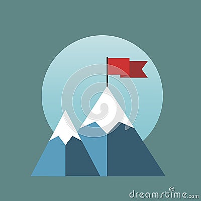 Landscape with flag on the mountain. Vector Illustration