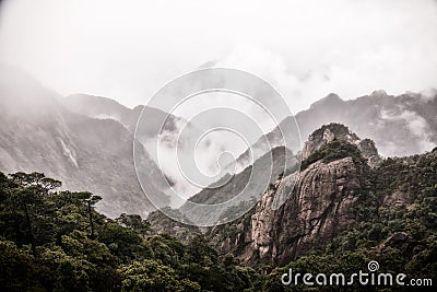 Landscape of fog mountains of china Stock Photo