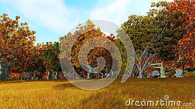 Landscape forest autum 3D render Stock Photo