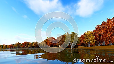 Landscape forest autum 3D render Stock Photo