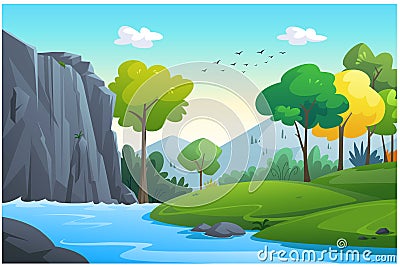 Landscape forest daytime so beautiful Vector Illustration