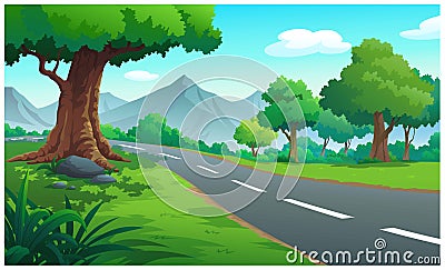 Landscape forest and mountain at daytime. Vector Illustration