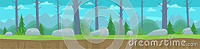 Landscape with a forest trees and mountains. Seamless pattern. Unending vector flat layers. Parallax ready. Game Vector Illustration