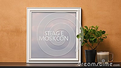 Landscape frame mockup on wall surface with decorations 3D illustration Cartoon Illustration