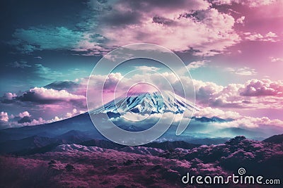 landscape fuji yama mountain japan in vapor wave. ai generative Stock Photo