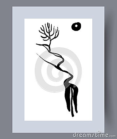 Landscape full moon evening tree wall art print Vector Illustration