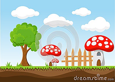 Landscape for game.Background for game. Seamless cartoon landscape. unending background. Stock Photo