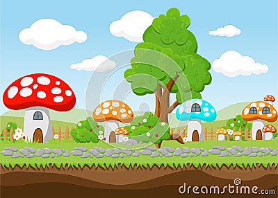 Landscape for game.Background for game. Seamless cartoon landscape. unending background. Stock Photo