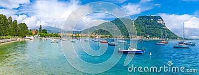 Landscape with Garda town, Ital Stock Photo