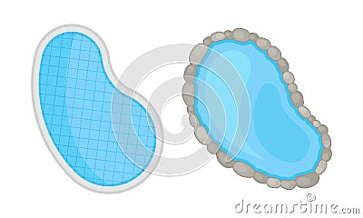 Landscape and Garden Design Elements with Pool or Pond with Blue Water Above View Vector Set Vector Illustration