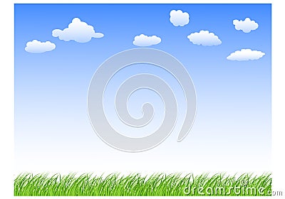 Landscape with grass sky and clouds Vector Illustration