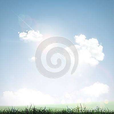 Grass, sky and clouds Vector Illustration